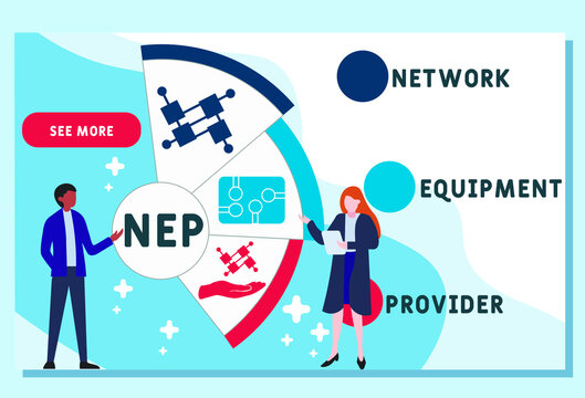 Vector website design template . NEP - Network Equipment Provider acronym. business concept. illustration for website banner, marketing materials, business presentation, online advertising.