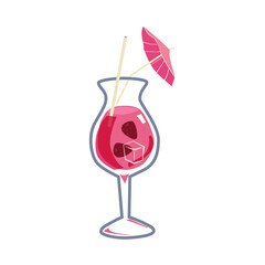 Cocktail alcohol drinks with strawberry and decoration umbrella icon. Summer beverage, vector illustration cartoon