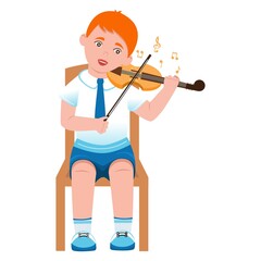 The boy plays the violin. Vector. Cartoon style. Music lesson. School of Music.