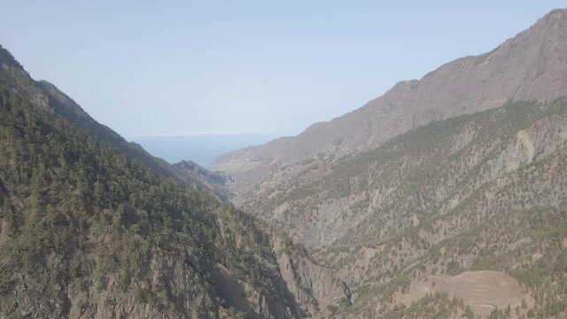 Caldera de Taburiente National Park, rugged area on La Palma, Canary Islands, Spain. Panoramic arrial view