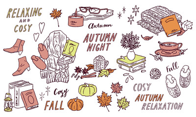 Autumn time set of hand drawn vector illustrations.
