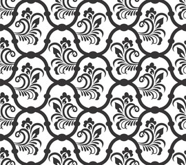 black and white seamless pattern of swirls for textile and web