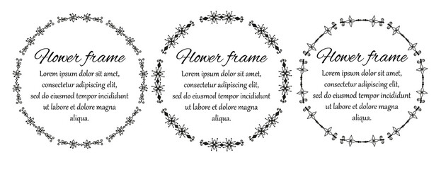 Obraz premium Line frames. Flower frame. Simple frame with leaves.Design elements for invitations.Circle border vector ornaments.Frame for text
