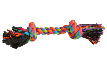 A multi-colored toy for dogs, isolated on a white background