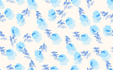 Seamless floral pattern based on traditional folk art ornaments. Colorful flowers on light background. Scandinavian style. Sweden nordic style. Vector illustration. Simple minimalistic pattern