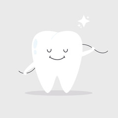 Vector illustration of a happy smiling tooth cleaning itself with a dental floss