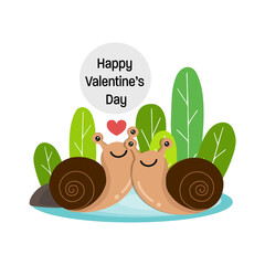 Happy Valentine's Day. Couple of snails in love.