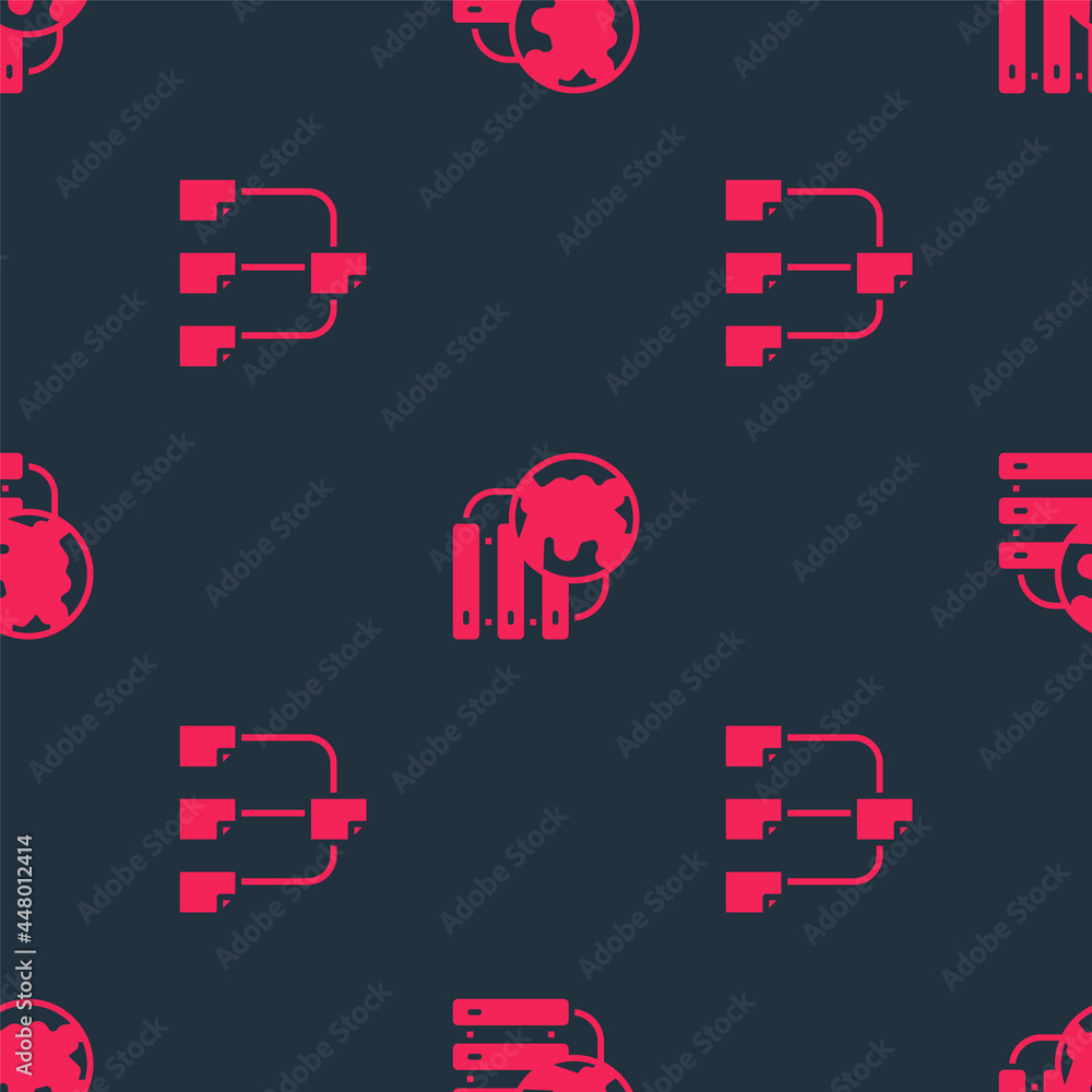 Poster set folder tree and network cloud connection on seamless pattern. vector
