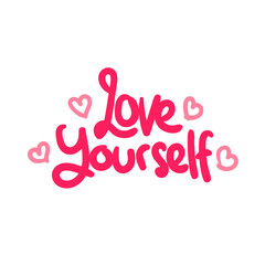 Fototapeta na wymiar love yourself heart quote text typography design graphic vector illustration