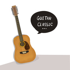 Acoustic guitar vector on white background. Vector illustration.