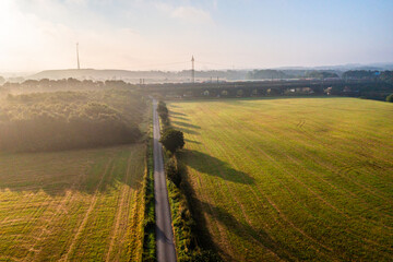 The Ruhr meadows in Duisburg Meiderich in morning fog