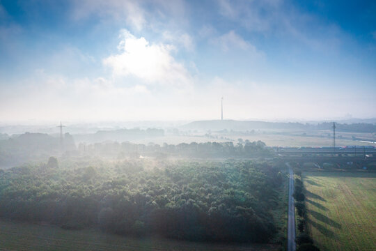 The Ruhr meadows in Duisburg Meiderich in morning fog
