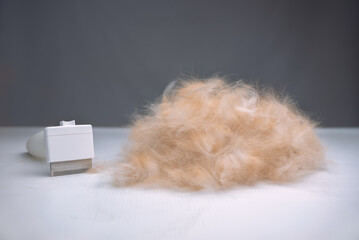 Tools for comfortable and effective pet care. Combing the wool. Grooming.