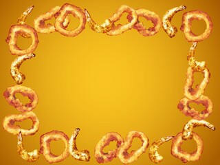 厚塗り水彩のシーフードフライイラスト・長方形フレーム・金