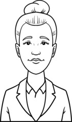 monochrome comic drawing of a businesswoman. avatar, outline, vector.