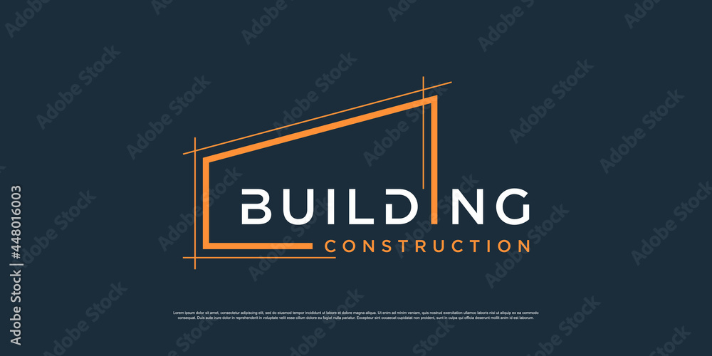 Poster building logo template with minimalist line art concept premium vector