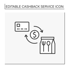 Purchase line icon. Digital shopping. Refunding small percentage of money from food ordering. Cashback service concept. Isolated vector illustration. Editable stroke