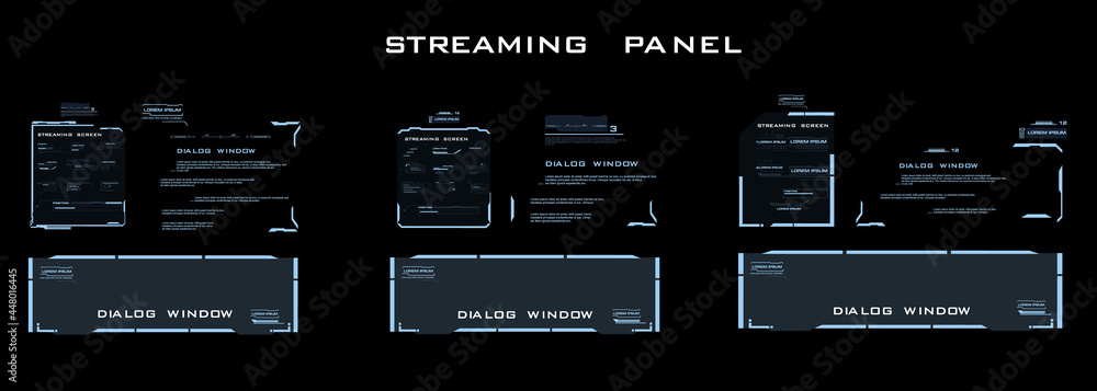 Poster modern dialog hud interface elements. streaming panel. streaming screen. information boards and bloc