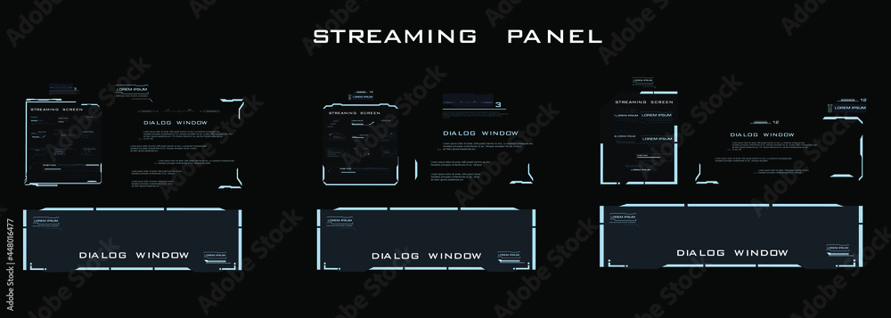 Poster modern dialog hud interface elements. streaming panel. streaming screen. information boards and bloc