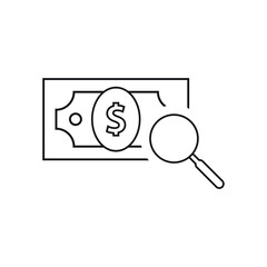 Cash money under a magnifying glass icon design vector illustration