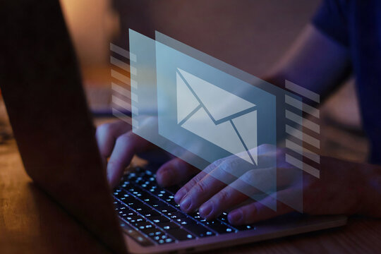 e-mail concept, sending email or checking mailbox with newsletter