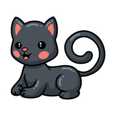 Cute black little cat cartoon lying down