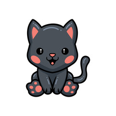 Cute black little cat cartoon sitting 