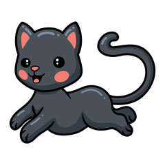 Cute black little cat cartoon jumping 