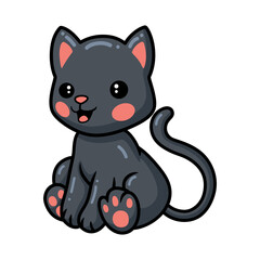 Cute black little cat cartoon sitting