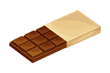 Chocolate Bar or Candy Bar as Solid Confection in Sweetie Paper Vector Illustration. Dark Cacao Dessert and Sugary Confectionary Concept