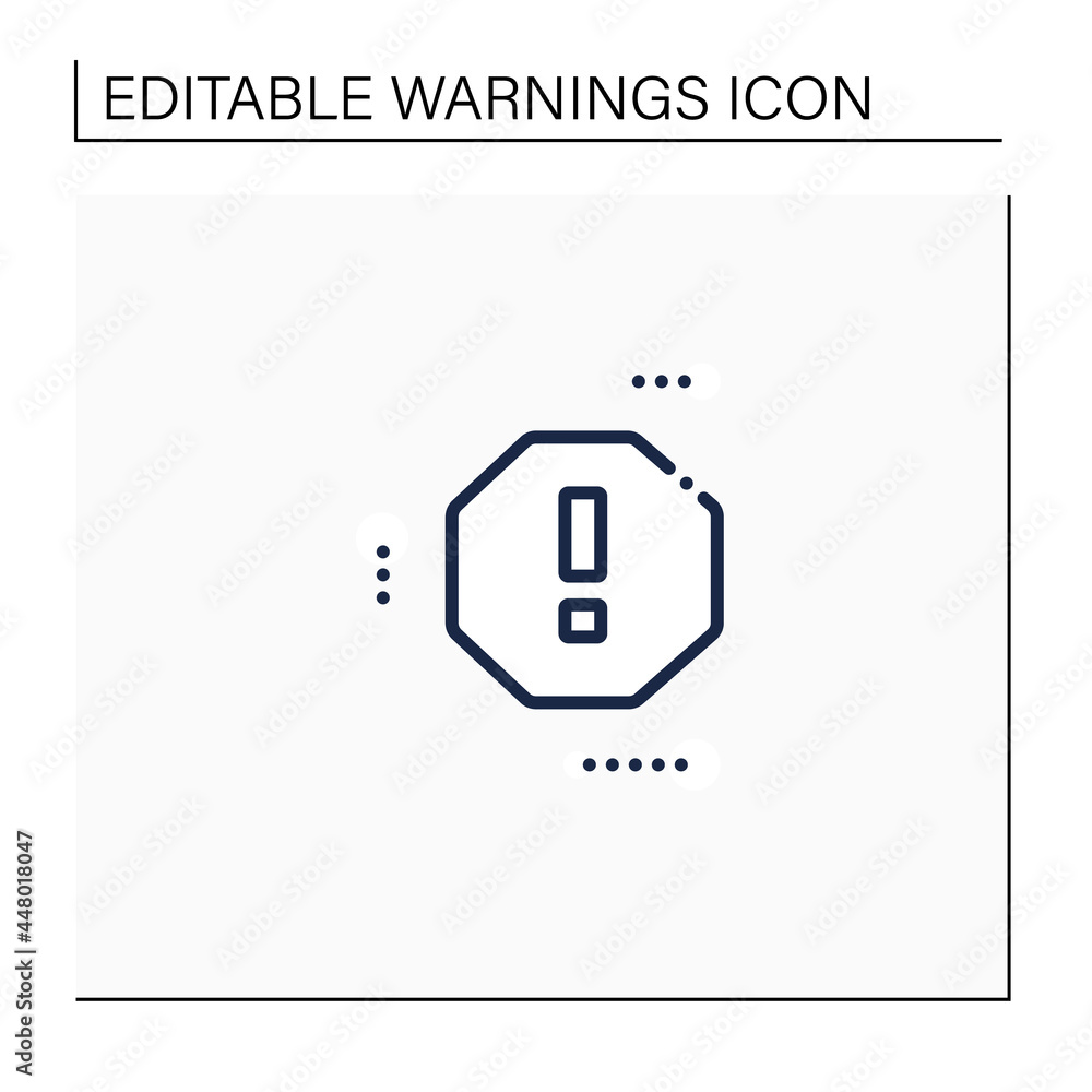 Poster octagon hazard sign line icon. caution. exclamation, alert. alarm sign. error message. warnings conc