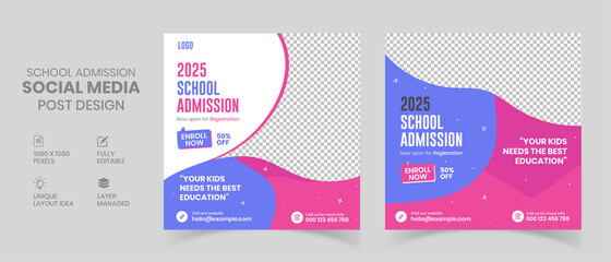 School admission social media post, Instagram post & back to school web banner template.