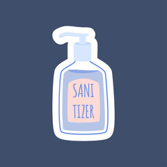 Bottle of hand sanitizer, sticker. Cute vector illustration.