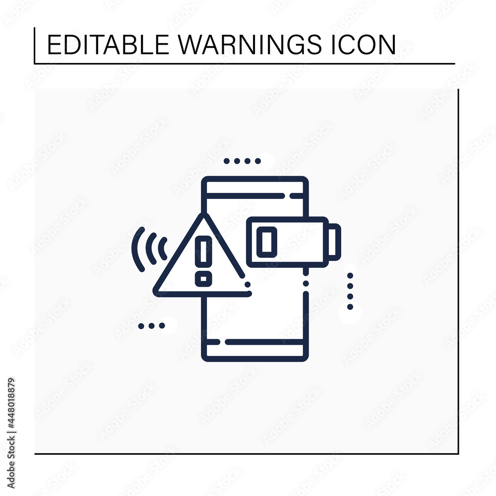 Aufkleber battery notification line icon. battery charge ends. exclamation pointer. discharge. warnings concep