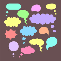 Retro empty comic bubbles and elements set with black halftone shadows on transparent background. Vintage design or pop art style, Vector format