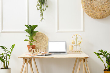 Interior of stylish room with modern workplace