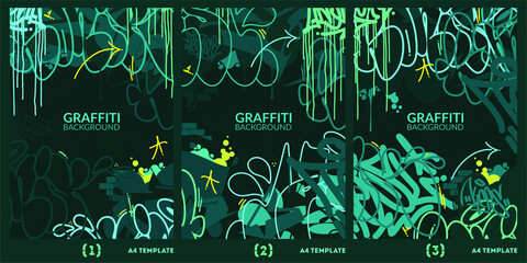 Fototapeta na wymiar Dark Abstract Flat Urban Street Art Graffiti Style A4 Poster Vector Illustration Art Template Background Set
