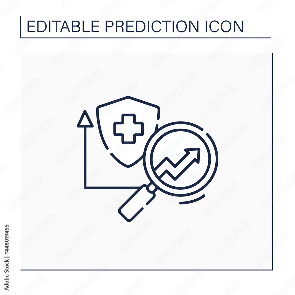 Poster health insurance line icon. healthcare predictive analytics. insurance research. automatic optimizat