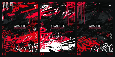 Zelfklevend Fotobehang Dark Black Red And White Abstract Flat Urban Street Art Graffiti Style A4 Poster Vector Illustration Art Template Background Set © Anton Kustsinski