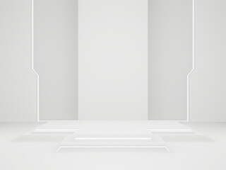 3D white scientific product stand. White background.