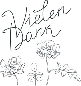 "Vielen Dank" hand drawn vector lettering in German, in English means "Thanks a lot". Hand lettering with hand drawn roses. Deutsch inspirational quote or saying. Positive lifestyle concept. 