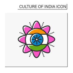 Independence day color icon. Celebration on August 15th. National, patriotic indian holiday. Indian culture,esthetics, traditions and customs. Isolated vector illustration