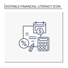 Budget plan line icon.Evaluating earnings and expenses. Accumulations. Financial plan for defined period, storm future goals.Financial literacy concept. Isolated vector illustration. Editable stroke