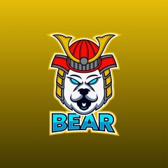 Head Bear Samurai Logo Mascot Vector Illustration. Bear mascot, Sport esports bear logo emblem, Bear character.