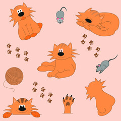 Funny cat and mice seamless pattern. Vector illustration.