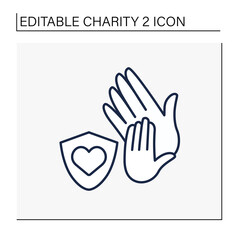 Protection line icon. Child protection organizations. Associations save children from aggressive parents, abuse, and kidnapping. Charity concept. Isolated vector illustration. Editable stroke