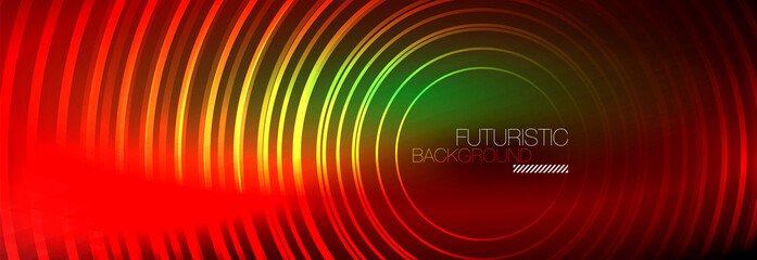 Dark abstract background with glowing neon circles. Trendy layout template for business or technology presentation, internet poster or web brochure cover, wallpaper