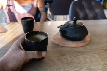 herbal tea standing on wooden table