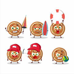 Happy Face gingerbread round cartoon character playing on a beach