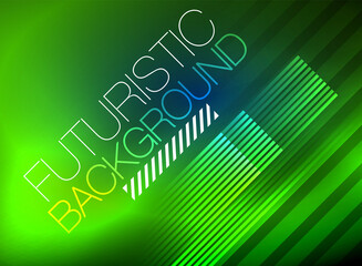 Bright neon color techno abstract background, shiny glowing neon lines in the dark background